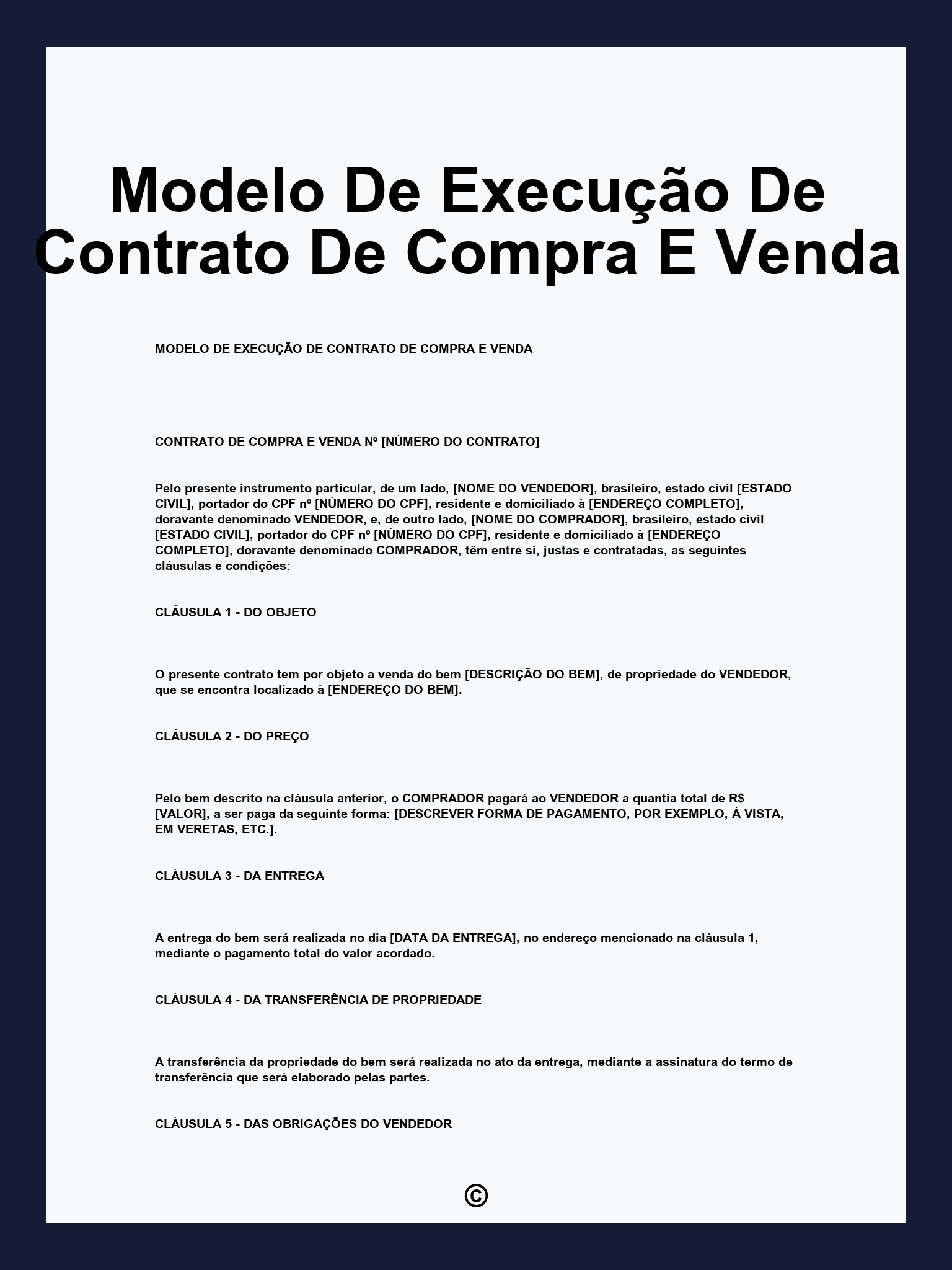Modelo De Execução De Contrato De Compra E Venda