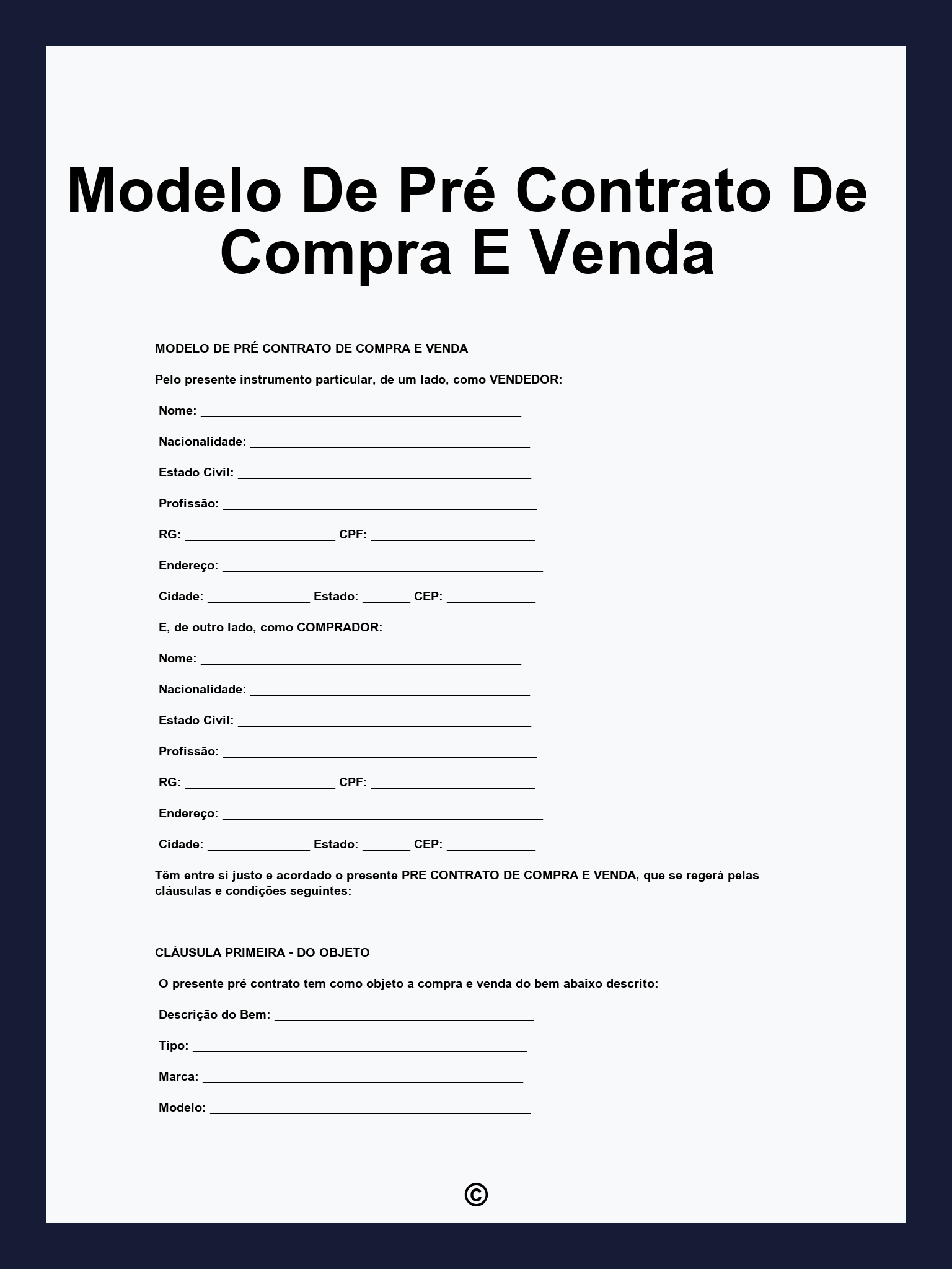 Modelo De Pré Contrato De Compra E Venda