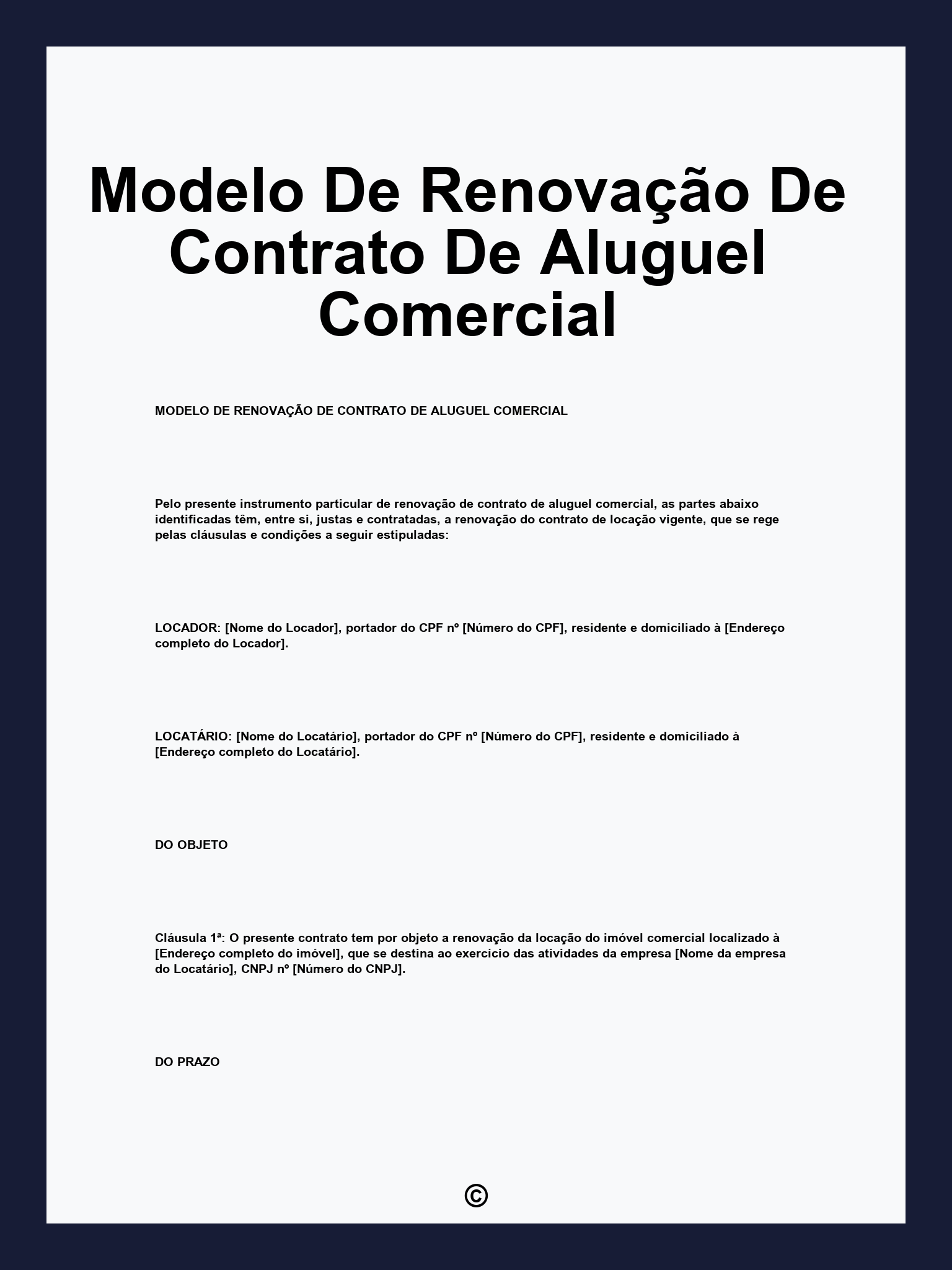 Modelo De Renovação De Contrato De Aluguel Comercial