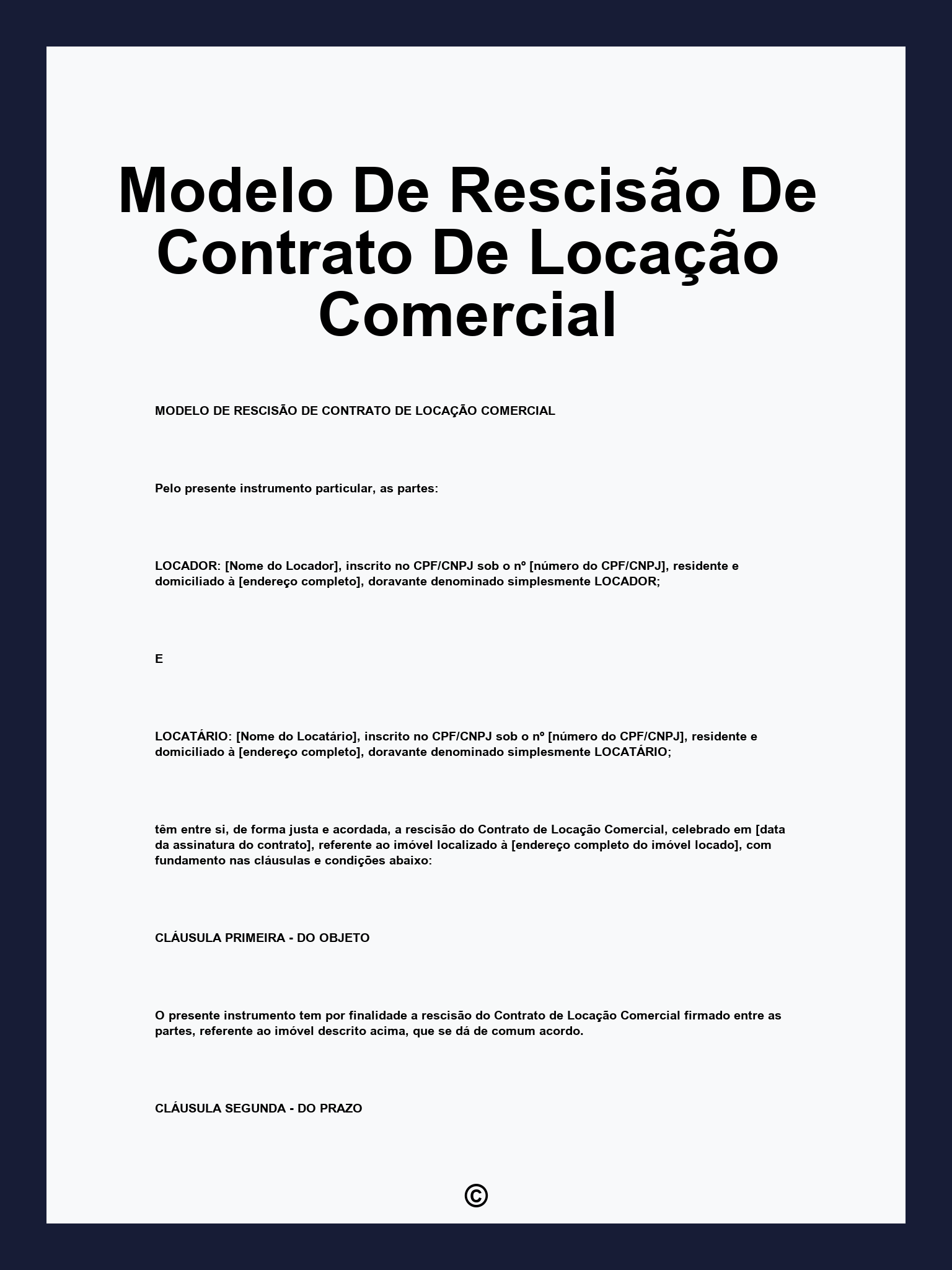Modelo De Rescisão De Contrato De Locação Comercial