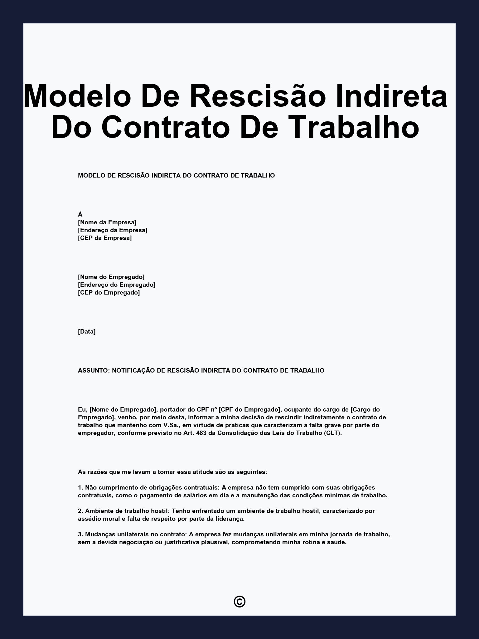Modelo De Rescisão Indireta Do Contrato De Trabalho