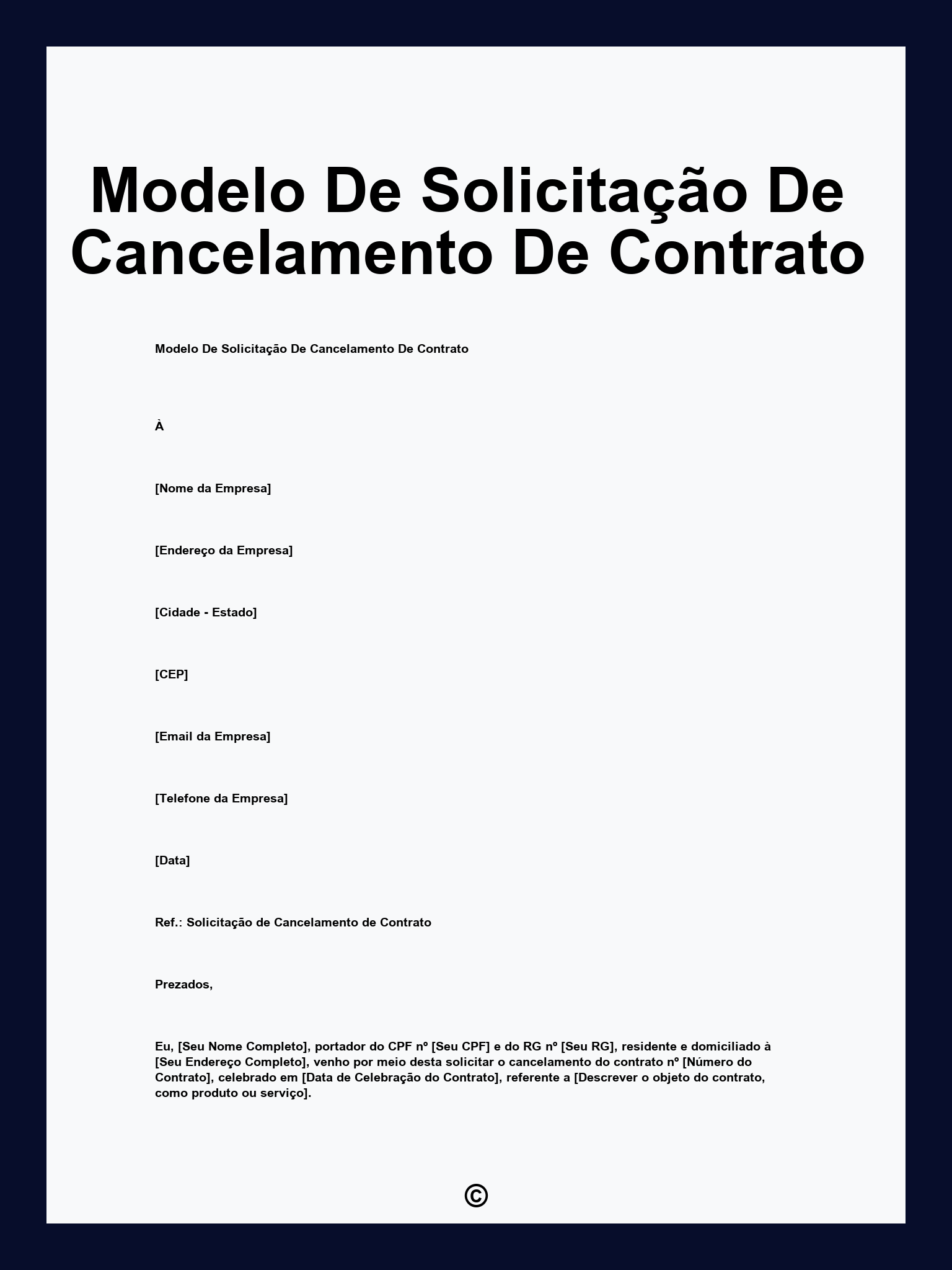 Modelo De Solicitação De Cancelamento De Contrato