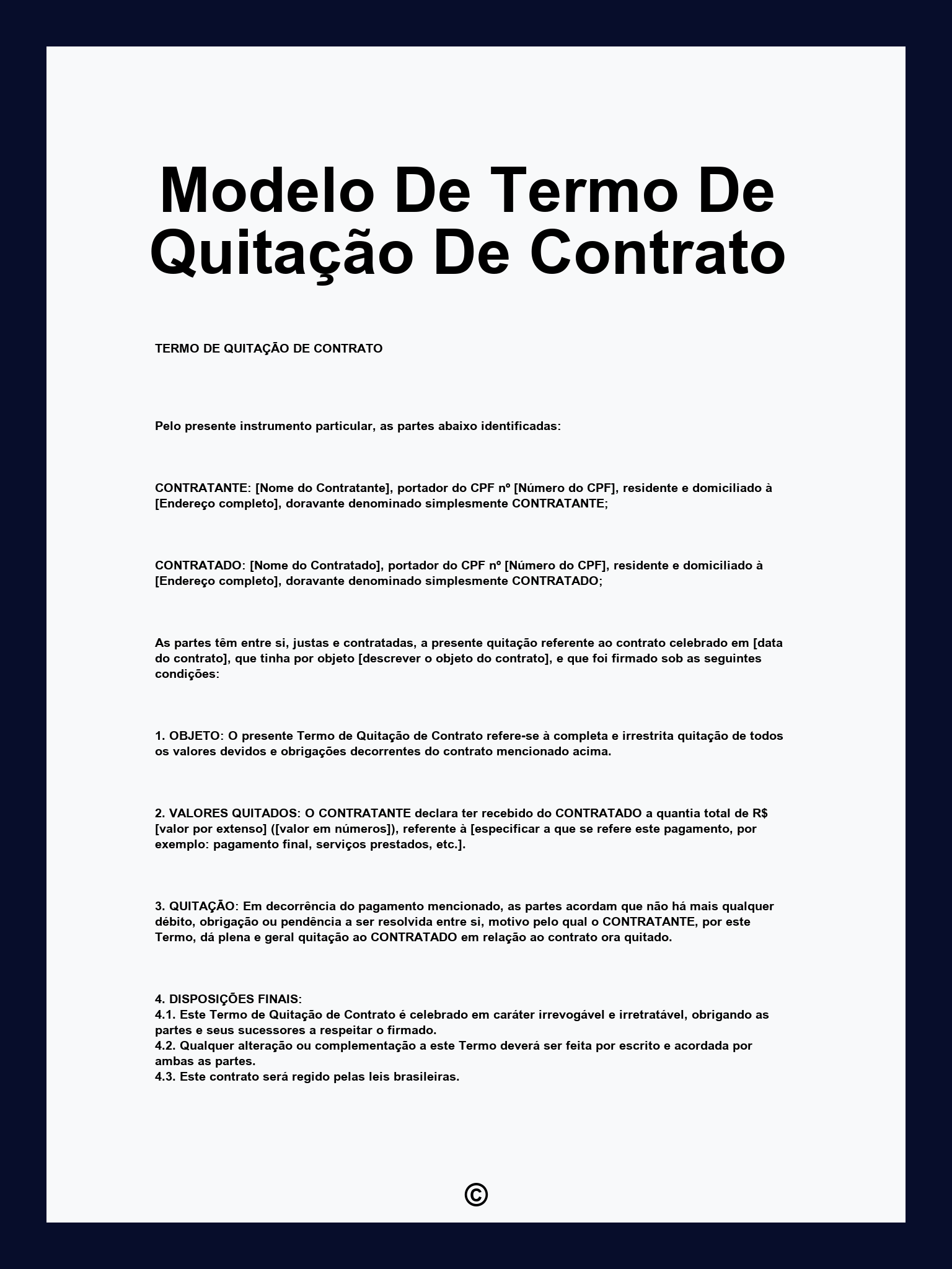 Modelo De Termo De Quitação De Contrato