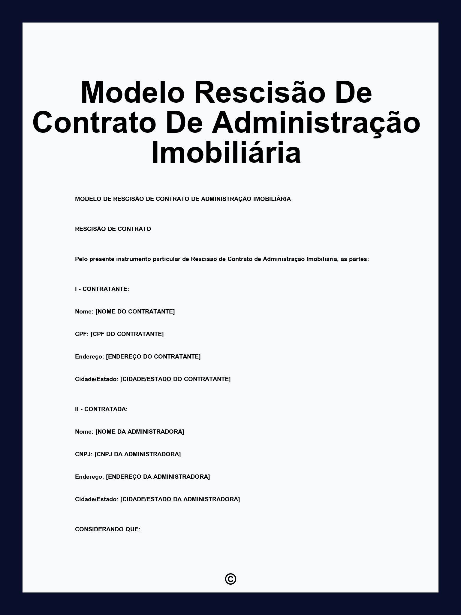 Modelo Rescisão De Contrato De Administração Imobiliária
